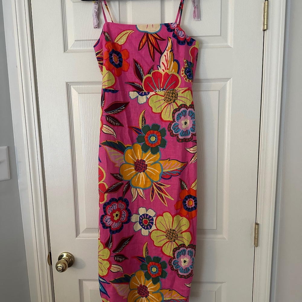 Tropical linen midi dress